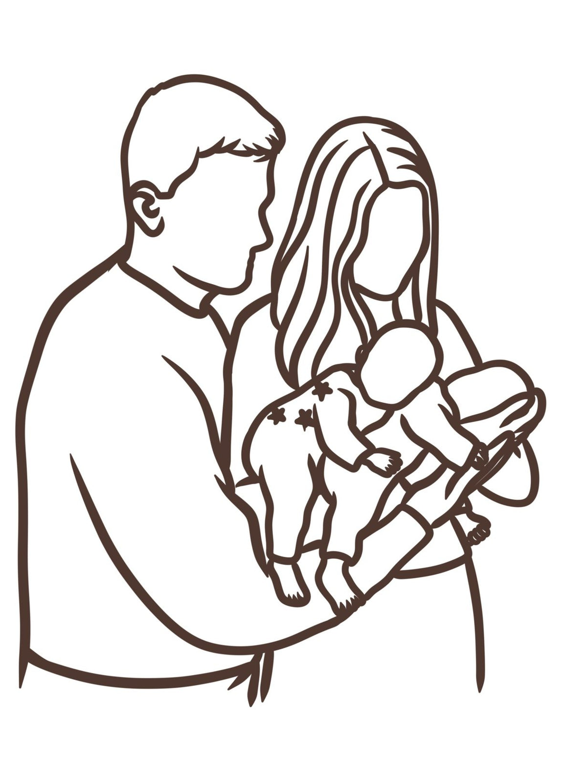 Die Linienzeichnung der jungen Familie mit ihrem Baby