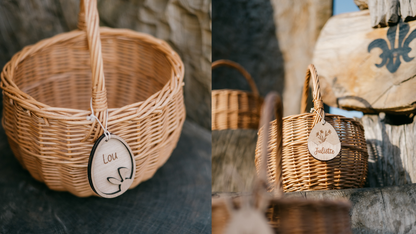 Paasmandje met gepersonaliseerde houten hanger